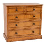 A Victorian ash and Tunbridgeware feather banded rectangular chest:, the top with a bevelled edge,