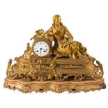 A large French gilt-metal mantel clock: the eight-day duration movement striking the hours and