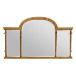 A carved gilt gesso landscape overmantel mirror:,