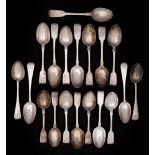 A collection of late Georgian and Victorian Exeter silver teaspoons,