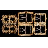 Three pairs of late 18th/early 19th century gilt metal and steel shoe buckles: possibly French, 7.