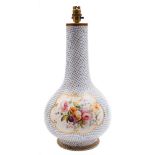 A mid 19th Century English porcelain bottle vase: as a table lamp,