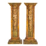 A pair of Italian carved giltwood and faux marble pedestals:,