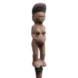 A Yombe tribe (Republic of Congo) authority staff: carved in the form of a pregnant female figure,