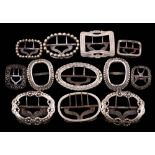 Two pairs of 19th century silver and steel garter buckles: together with eight single silver and