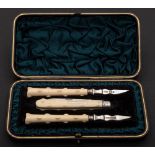 A Victorian silver and ivory three-piece Nut pick and fruit knife set, maker Hilliard & Thompson,