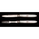 A George III period silver folding fruit knife and matching fork, unknown maker,