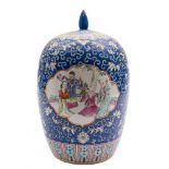 A Chinese blue ground vase and cover: in Peranakan manner,