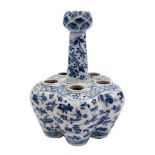A Chinese blue and white bulb vase: of conventional form with long cylindrical lotus bud neck,
