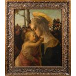 Pre-Raphaelite School, 19th Century after Boticelli,:- Madonna and Child,:- oil on canvas,