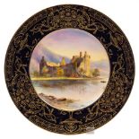 A Royal Worcester cabinet plate: painted by Harry Ayrton with a view of Kilchurn Castle within a