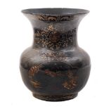 A large Chinese papier mache vase: of ovoid form and flared rim, bordered with bats,