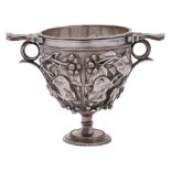 An Elkington electro plated two-handled goblet with liner: with grape and vine leaf decoration.