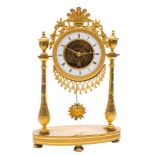 A Continental ormolu portico clock: the eight-day duration movement having a silk-suspension and