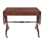 A Regency mahogany and inlaid sofa table:, bordered with boxwood and ebony lines,
