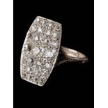 An Art Deco platinum and diamond rectangular cluster ring: mille-grain-set with round old,