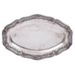 A French silver serving tray, maker Flamant & Fils: of cartouche-shaped outline,