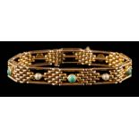 An early 20th Century turquoise and seed pearl bracelet: approximately 18.