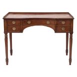 A late 19th Century mahogany dressing table: of recessed breakfront outline,