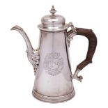 A George II silver coffee pot, maker Humphrey Payne, London, 1738: of cylindrical tapering form,