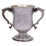 A George II silver two handled cup, maker's mark obscured possibly R.