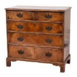 An 18th Century walnut and crossbanded rectangular chest:, the top with a moulded edge,