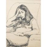 * Zdzislaw Ruszkowski [1907-1990]- Pensive girl seated,:- signed, black felt pen drawing, 73 x 54cm.