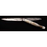 An 18th Century French double bladed folding fruit knife: with a silver and a steel blade with