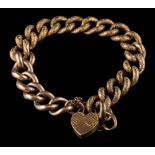 A 9ct gold hollow curb-link bracelet: with heart-shaped padlock clasp,
