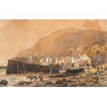 John Francis Salmon [1808-1886]- Herring Boats, Clovelly,:- signed and dated 1862, watercolour, 22.