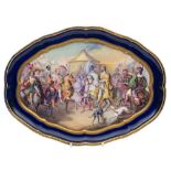 A Sèvres-style blue-ground tray: of lobed oval form,