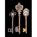 A George V silver gilt and enamel presentation key, maker Vaughton & Sons, Birmingham,