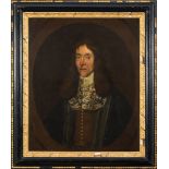English School 17th Century- Portrait of a nobleman: head and shoulders, wearing a long dark wig,
