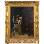 Manner of Johannes Vermeer, 19th Century- Interior scene,:- standing figure, mirror,