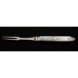 A late George III silver folding fruit fork, unknown maker, circa 1810: with mother-of-pearl handle,