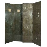 A contemporary fossilised marbled effect four fold screen, of large size,