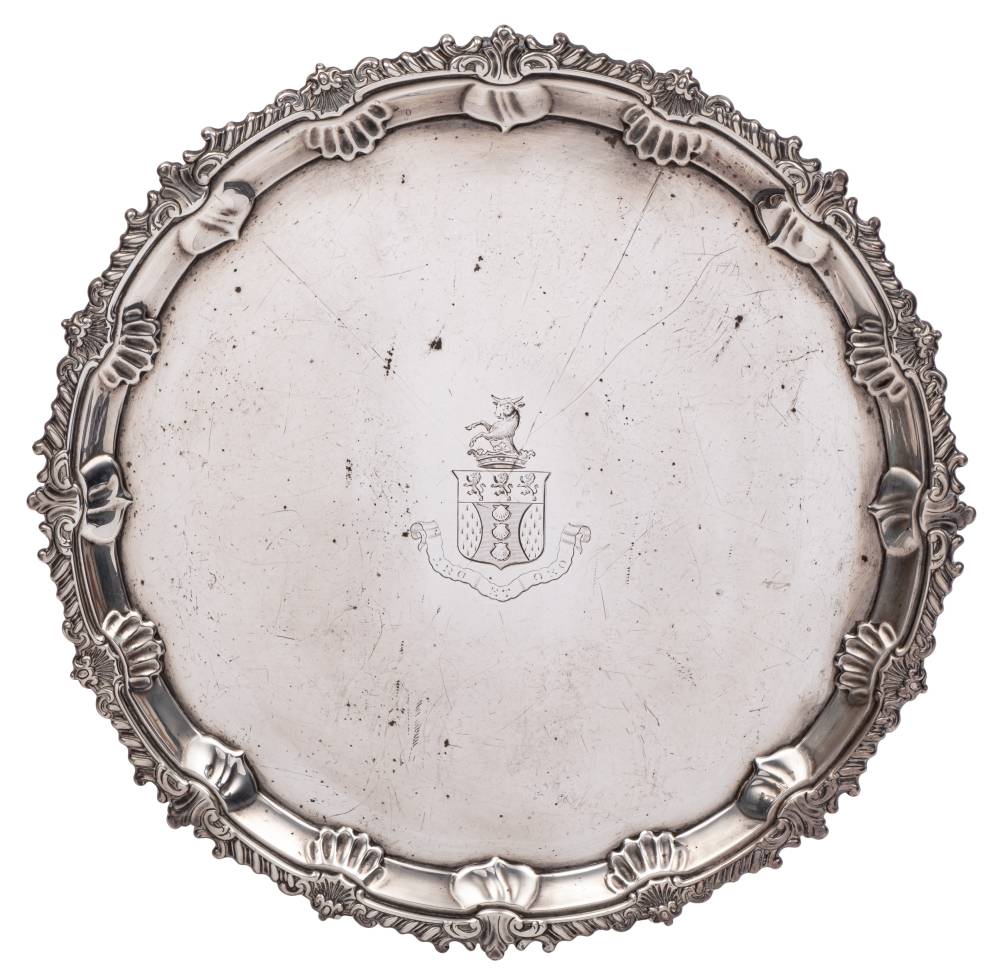 An Edward VII silver salver, maker Josiah Williams & Co, London, 1901: crested, of circular outline,