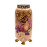 A Royal Worcester vase: with reticulated rim, painted with peaches, cherries, grapes,