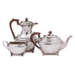 A George V silver three-piece tea service, maker James Deakin & Sons, Sheffield,