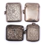 Four assorted silver vesta cases, various makers and dates: initialled,