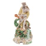 A Derby figure of Neptune: standing with a large dolphin on a shell,