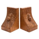 A pair of Robert 'Mouseman' Thompson carved oak book ends: of traditional design decorated with