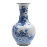 A Chinese blue and white bottle vase: painted with deer in a landscape with a large pine tree,