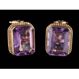 A pair of rectangular amethyst single-stone earrings: each rectangular amethyst approximately 16mm