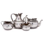 A Victorian silver four-piece tea and coffee service, maker Martin, Hall & Co, London,