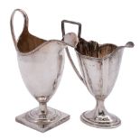 A George III pedestal cream jug, maker Peter & Ann Bateman, London, 1793: of helmet type,