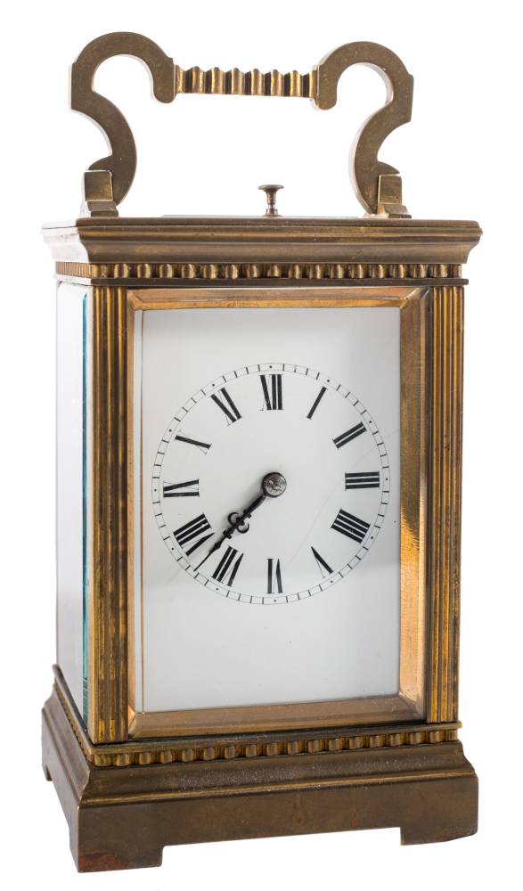 A French quarter-striking carriage clock: the eight-day duration movement having a silvered