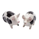 Two Bovey Tracey Wemyss pottery pigs: of small stature one, in the form of a money box,