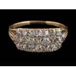 A diamond mounted three-row half-hoop ring,