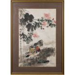 A Chinese paintings of a pair of mandarin ducks,